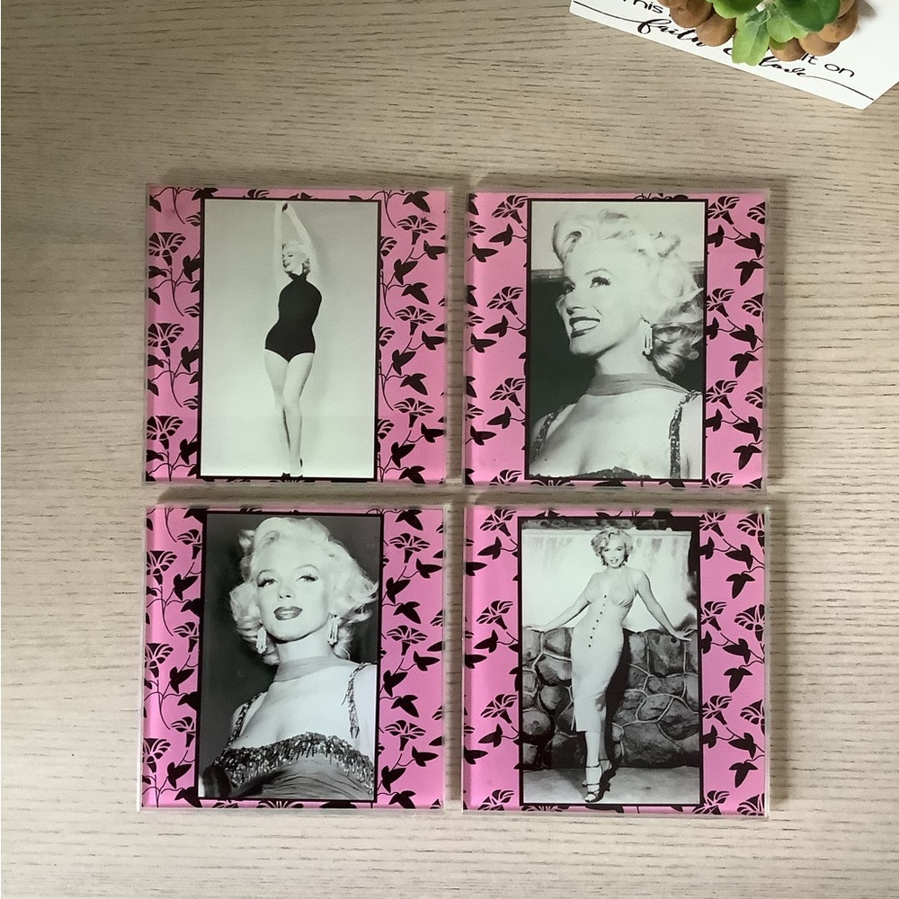 MARILYN MONROE VINTAGE GLASS COASTERS SET OF 4 -BERNARD OF HOLLYWOOD